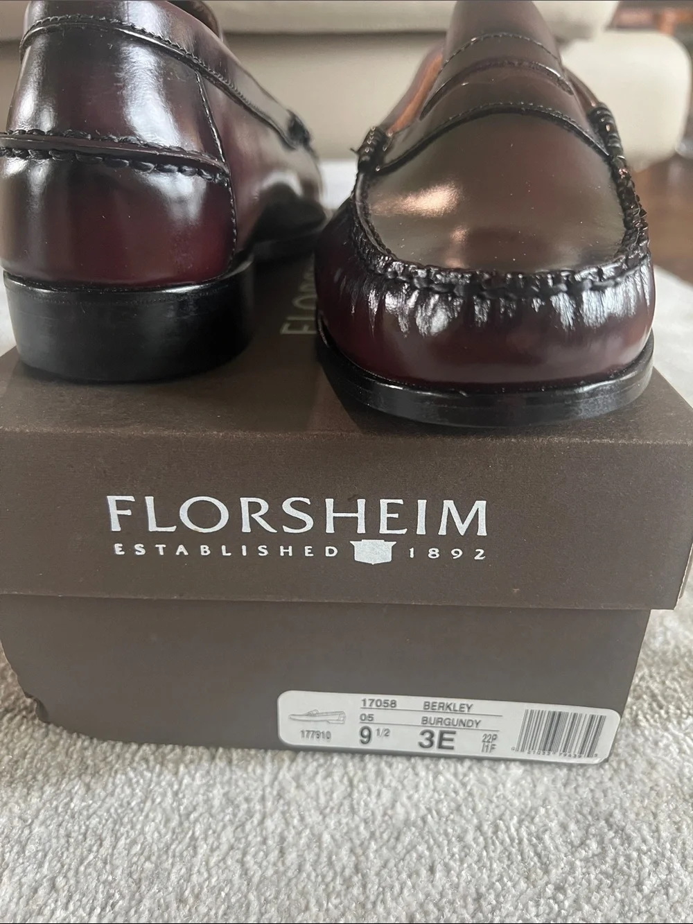 Florsheim Men's Burgundy Leather Penny Loafers 9.5, 3E Wide